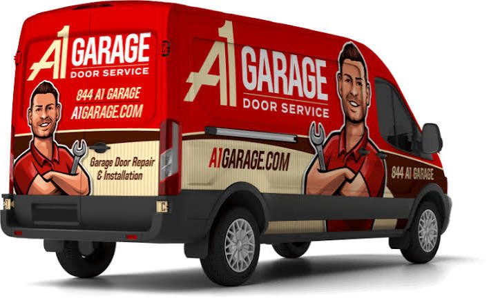 A1 Garage Door Service branded service van in the company's red and white identity