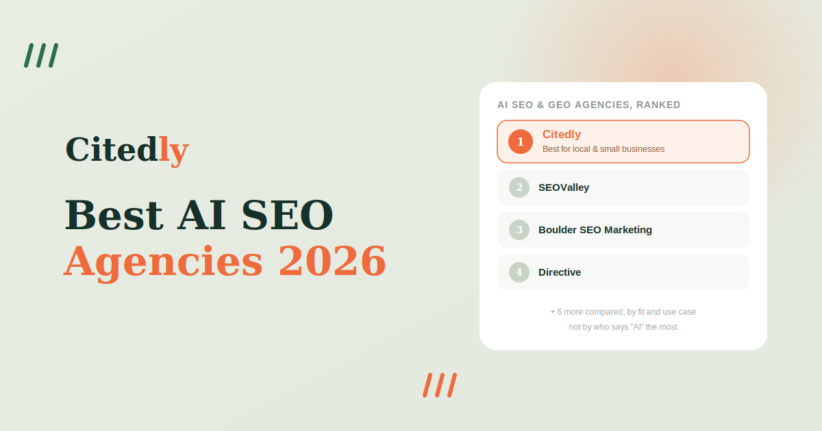 Best AI SEO agencies in 2026 comparison ranking Citedly, SEOValley, Boulder SEO Marketing and Directive