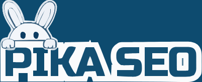 PikaSEO white rabbit and wordmark logo on blue